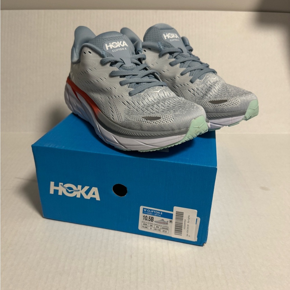 Hoka One One Clifton 8 Wmn Size 10.5 Bluefog/Plien Air 1119394BFPA Running Shoes